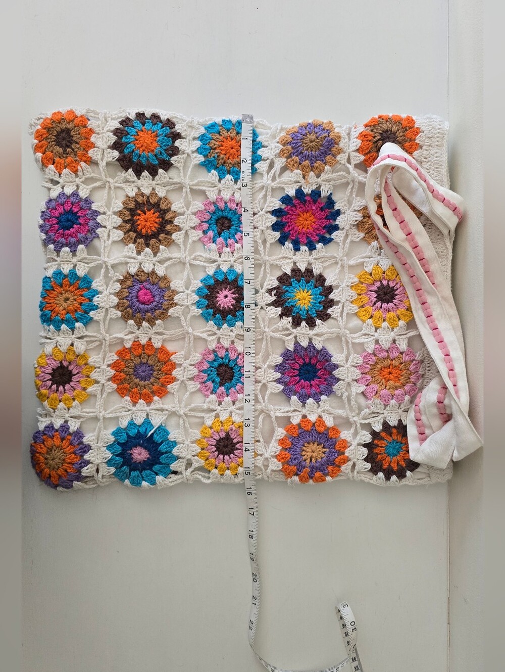 Boho Crochet Granny Square Tote Bag Colorful Floral Shoulder Bag - Picture 6 of 8